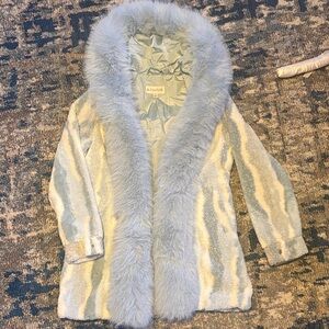 Blue Faux Fur Trimmed Coat